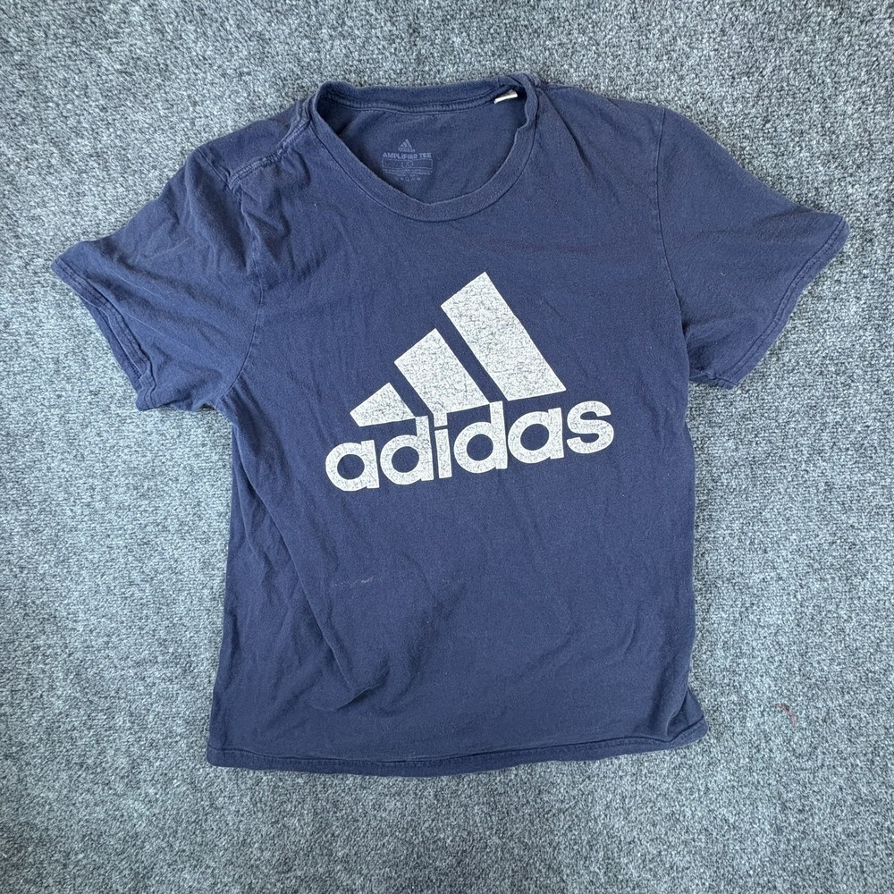 Adidas Amplifier Tee Shirt Mens Large Navy Blue Logo Cotton Crew Neck Casual